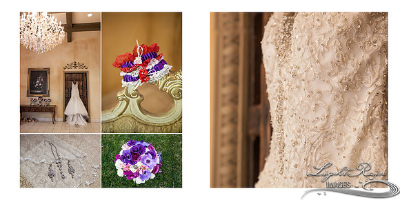 bride's details, garter, dress, bouquet and jewelry